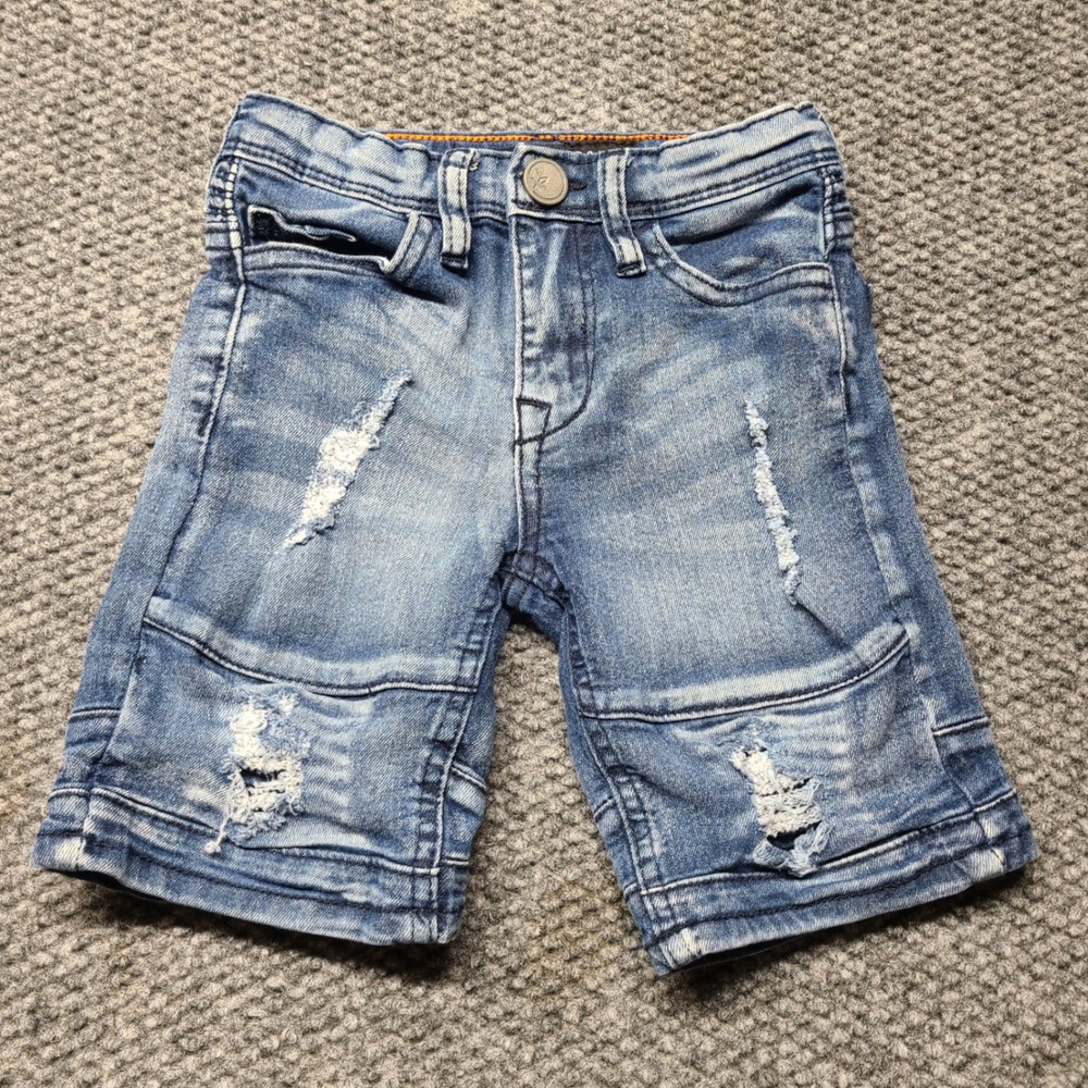 Xray Jeans Boys 3T Blue Denim Moto Shorts Distressed Adjustable Waist Stretch